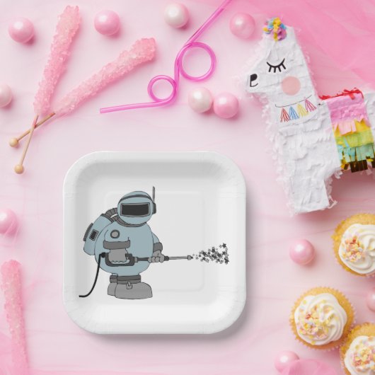 Space Janitor Spraying Stars Sci-Fi Astronaut Pappteller (Party)