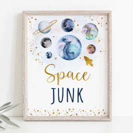 Space Junk Galaxy Blue Gold Geburtstagszeichen Poster