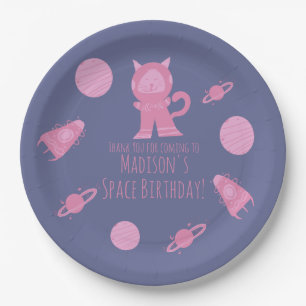 Space-Katze Pink-Galaxie Geburtstag  Pappteller