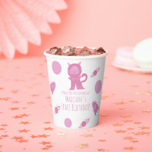 Space-Katze Pink Galaxy Geburtstag Papierbecher