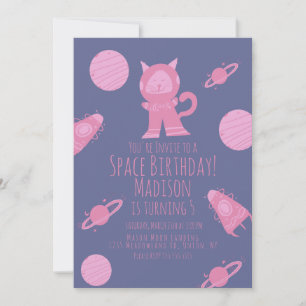 Space-Katze Pink Lila Galaxy Geburtstagseinladung Einladung