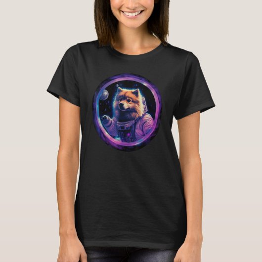 Space Keeshond Dog Mom Dad Keeshond T-Shirt (Vorderseite)