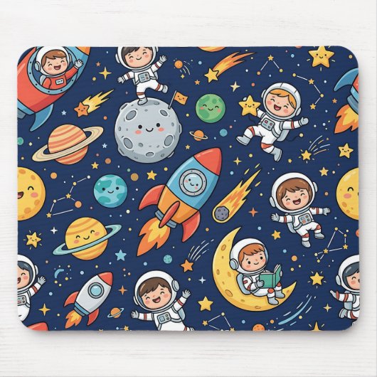 Space Kid-Mausepad – Astronaut-Raketen-Muster Mousepad (Vorne)