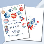 Space Kids Astronaut Planets Red Blue Boy Geburtst Einladung