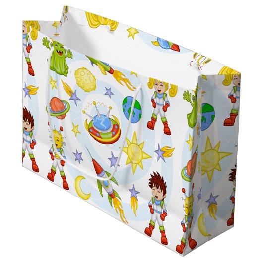 Space Kids Gift Bag Große Geschenktüte (Vorderseite Schrägansicht)