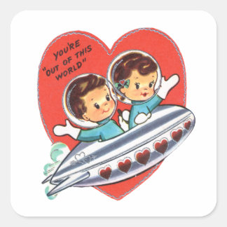 Space Kids Valentine Quadratischer Aufkleber