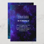 Space Kindergeburtstag. Planetarium Party. Dunkelb Einladung (Vorne/Hinten)