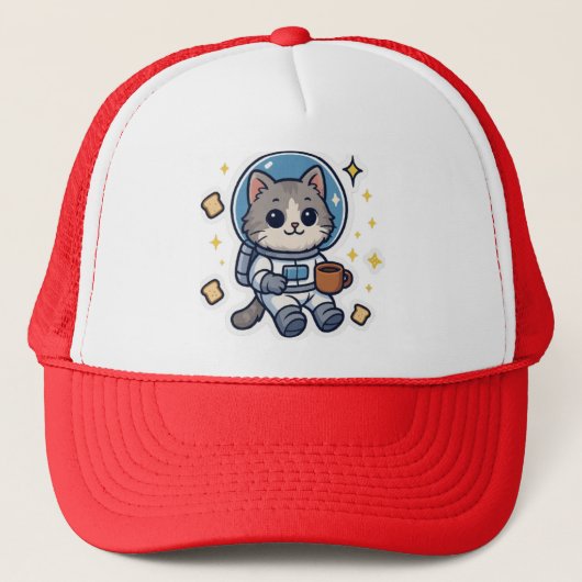 Space Kitty Trucker Hat - Cosmic Cat Print Truckerkappe (Vorderseite)