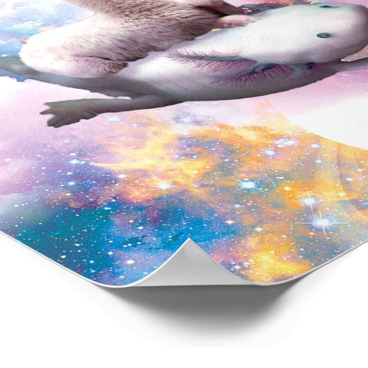 Space Lama Riding Axolotl - Regenbogen Poster (Ecke)