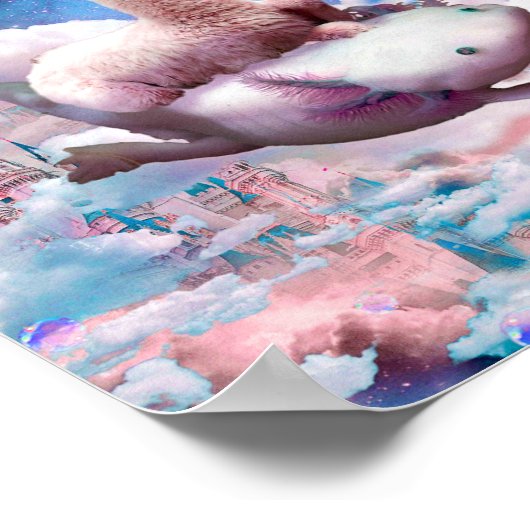 Space Lama Riding Axolotl - Regenbogen Poster (Ecke)