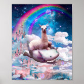 Space Lama Riding Axolotl - Regenbogen Poster (Vorne)