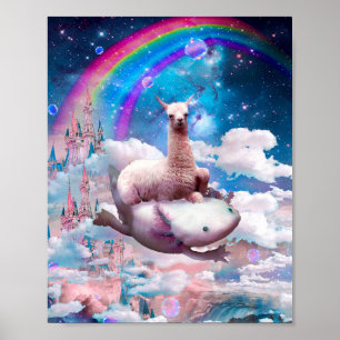 Space Lama Riding Axolotl - Regenbogen Poster