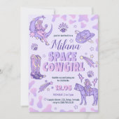 Space Lila Cowgirl Birthday Einladung (Vorderseite)