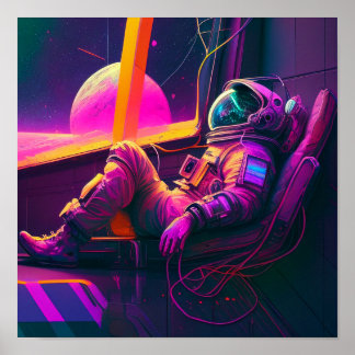 "Space Lounge" - Futuristische Neon Art Poster