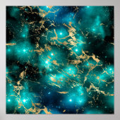Space Marmor Black Green Starry Night Golden Poster (Vorne)