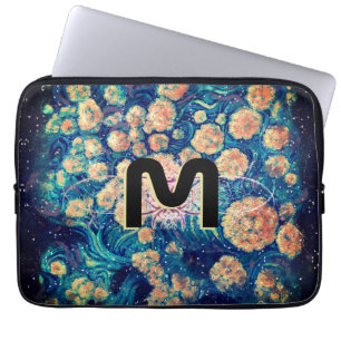 Space Mimosa Golden Nebula Blossom & Monogramm Laptopschutzhülle
