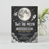 Space Mond 2. Geburtstag Einladung (Stehend Vorderseite)