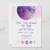 Space Moon First Kindergeburtstag Party Einladung (Vorderseite)
