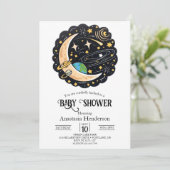 Space Moon Stars Baby Dusche Einladung (Stehend Vorderseite)