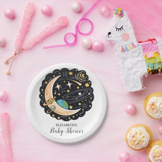 Space Moon Stars Baby Dusche Pappteller (Party)