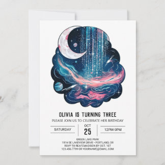 Space Moon Stars Digitaler Geburtstag Einladung