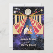 Space Moon Universe Romantic Night Train Wedding Einladung (Vorderseite)