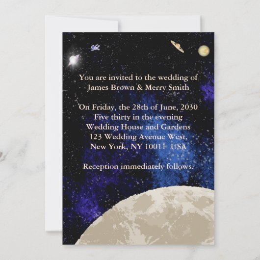 Space Moon Universe Romantic Night Train Wedding Einladung (Rückseite)