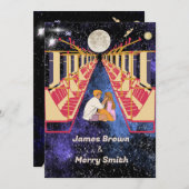 Space Moon Universe Romantic Night Train Wedding Einladung (Vorne/Hinten)
