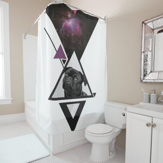 Space Mops | Black Mops Dog Gift Idee für Mops Lie Duschvorhang (Beispiel)
