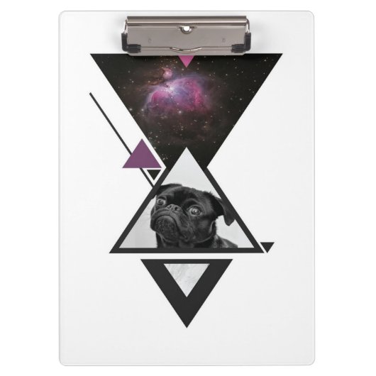 Space Mops | Black Mops Dog Gift Idee für Mops Lie Klemmbrett (Vorderseite)