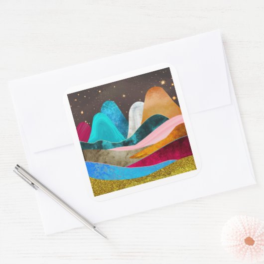 Space Mountains Quadratischer Aufkleber (Umschlag)