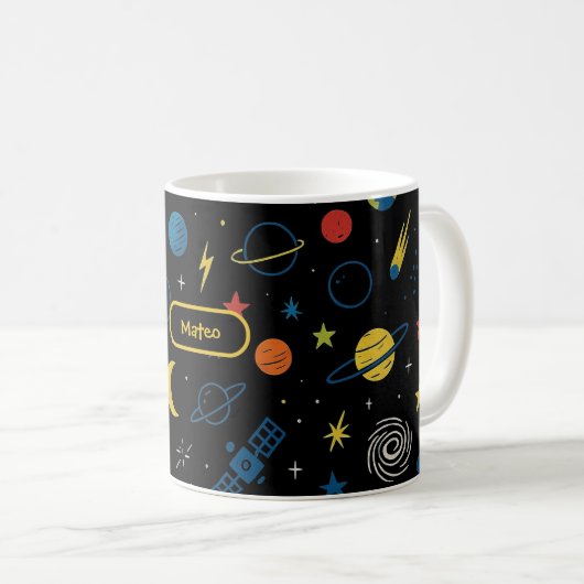 Space Mug with Rocket Ship and Planets for Boys Kaffeetasse (VorderseiteRechts)