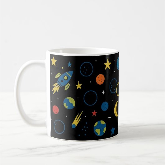 Space Mug with Rocket Ship and Planets for Boys Kaffeetasse (Links)