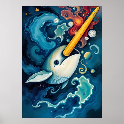 Space Narwhal Cosmic Fantasy Art Poster (Vorne)