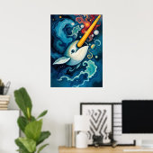 Space Narwhal Cosmic Fantasy Art Poster (Heimbüro)