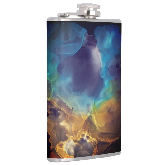 Space Nebel blau gelb Alkoholtupfer Kunst Flachmann (Rechts)