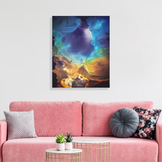 Space Nebel blau gelb Alkoholtupfer Kunst Leinwanddruck (Insitu (Wohnzimmer))