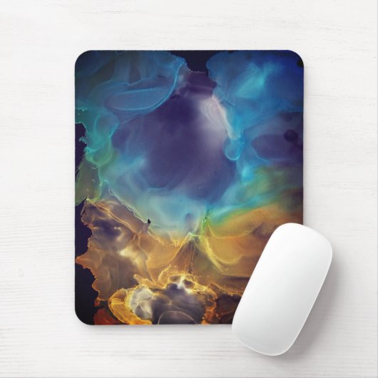 Space Nebel blau gelb Alkoholtupfer Kunst Mousepad (Mit Mouse)