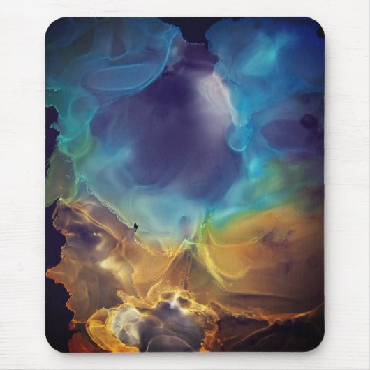 Space Nebel blau gelb Alkoholtupfer Kunst Mousepad (Vorne)