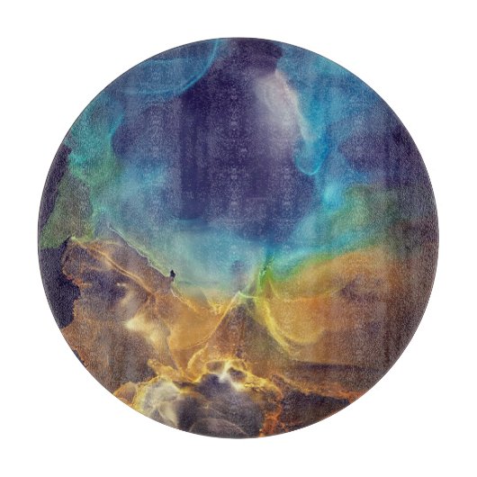 Space Nebel blau gelb Alkoholtupfer Kunst Schneidebrett (Vorderseite)