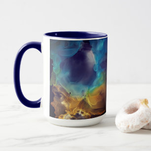 Space Nebel blau gelb Alkoholtupfer Kunst Tasse