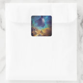 Space Nebula blau gelb Alkohol Tinte Kunst Glas Quadratischer Aufkleber (Tasche)