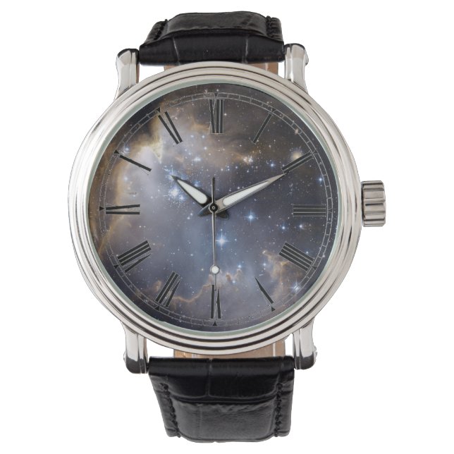 Space Nebula Galaxy Roman Numeral Armbanduhr (Vorderseite)