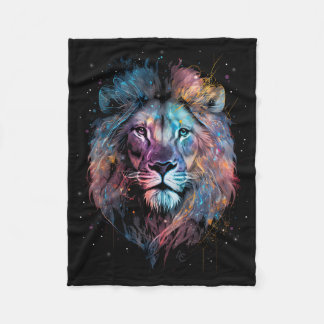 Space Nebular Lion - Graffiti Neon Ink Splash Fleecedecke