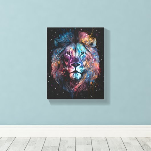 Space Nebular Lion - Graffiti Neon Ink Splash Leinwanddruck (Insitu (Holzboden))