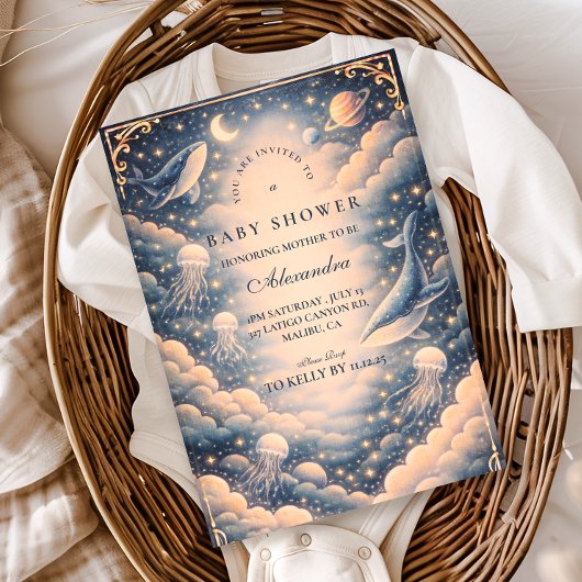 Space Ocean Whales Baby Shower Einladung