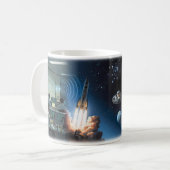 Space Oddity Raketenstart Starfield Tasse (Vorderseite Links)