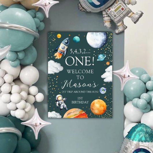 Space One Birthday Welcome Poster