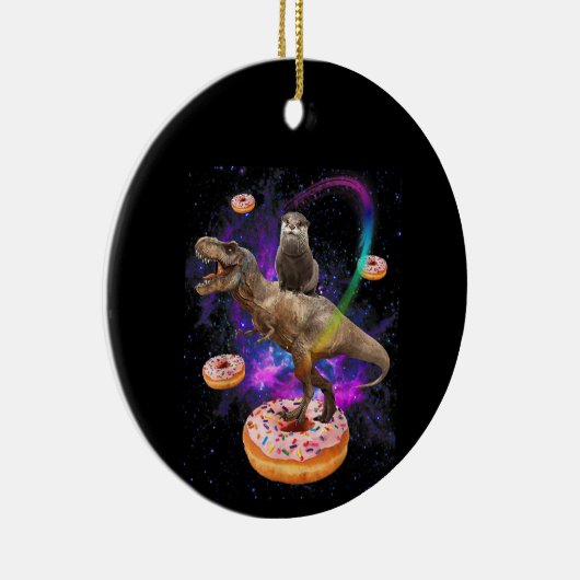 Space Otter Riding Dinosaur T-Rex Donuts Keramik Ornament (Rechts)