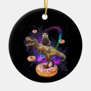 Space Otter Riding Dinosaur T-Rex Donuts Keramik Ornament